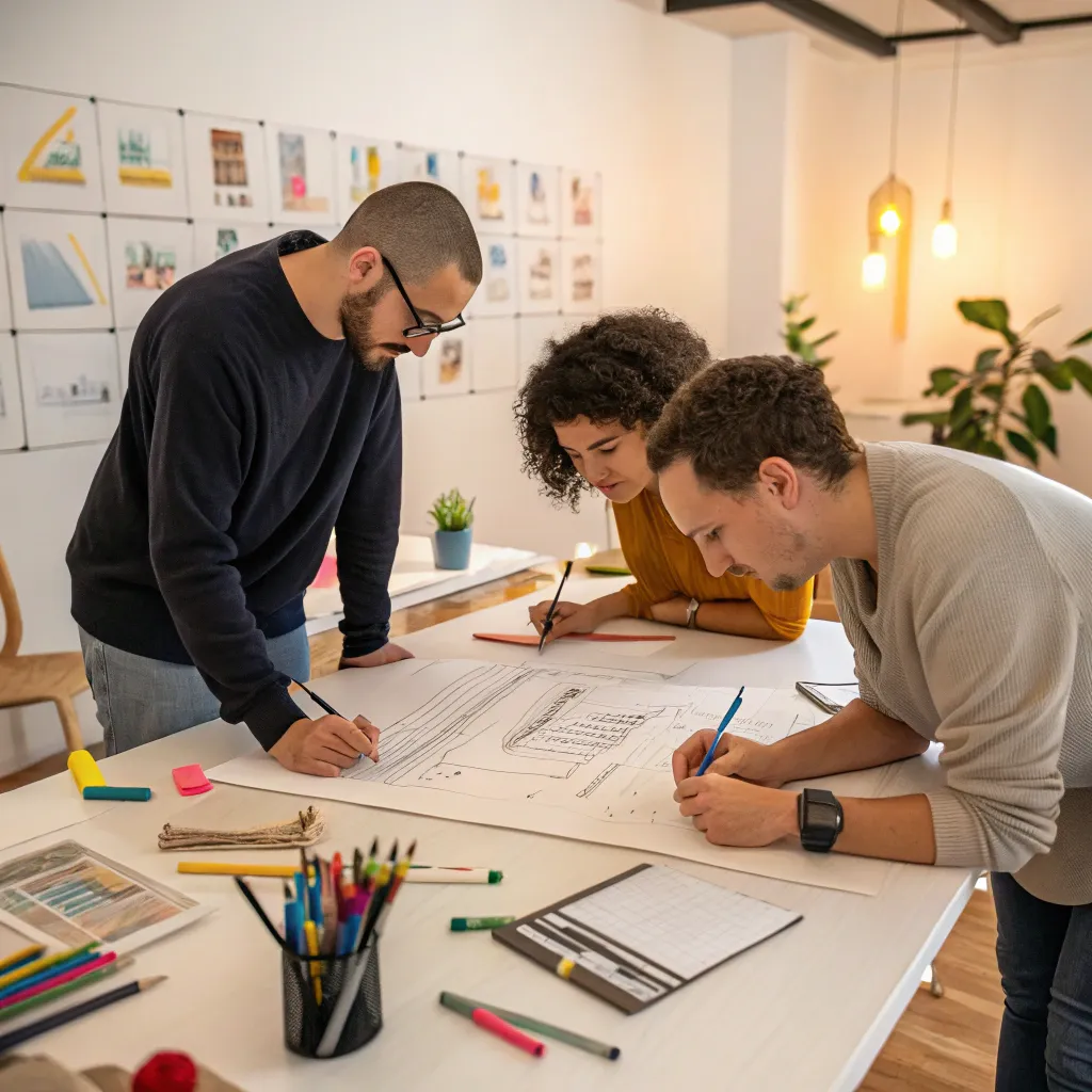 Creative team collaborating on a drawing