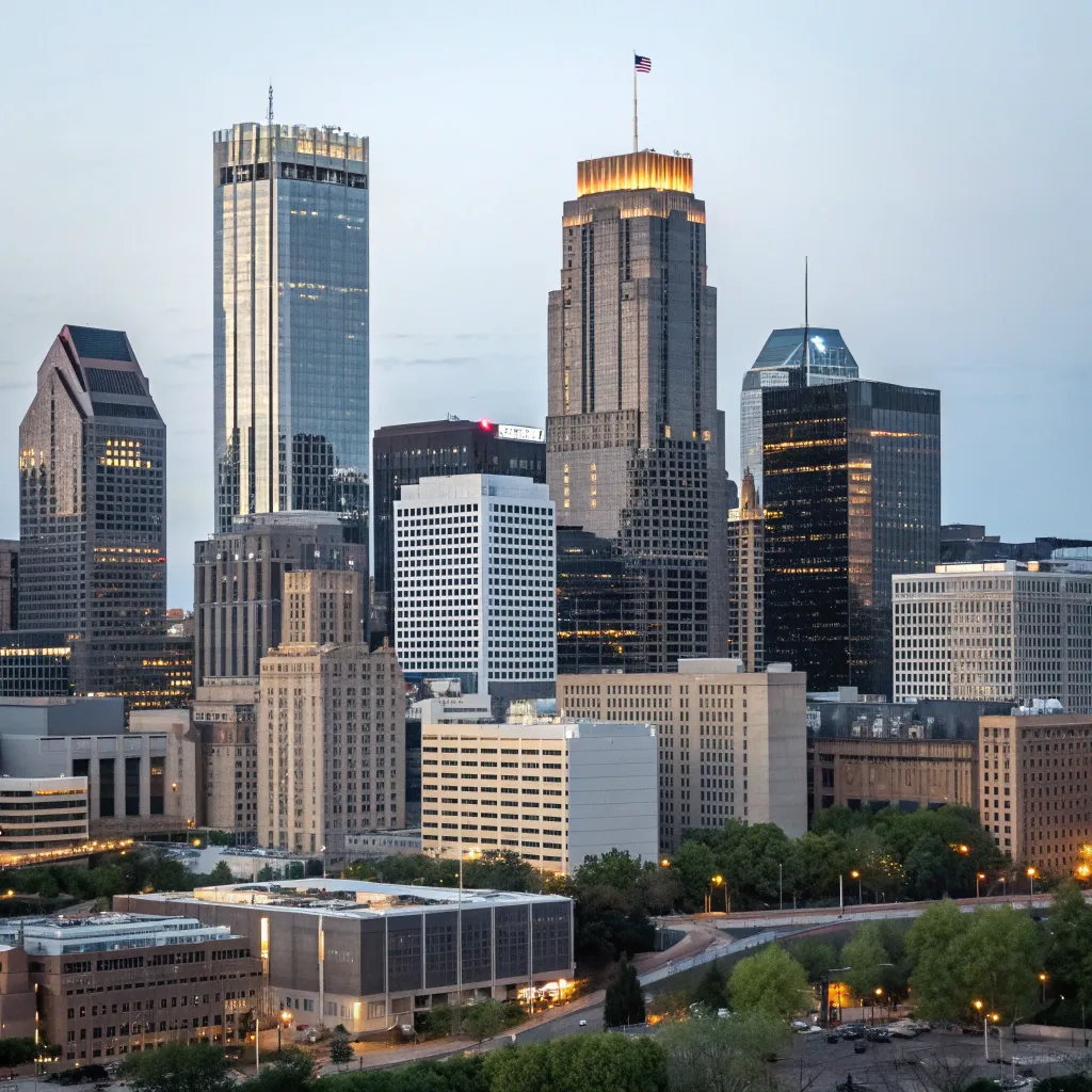 Skyline of Minneapolis with business buildings